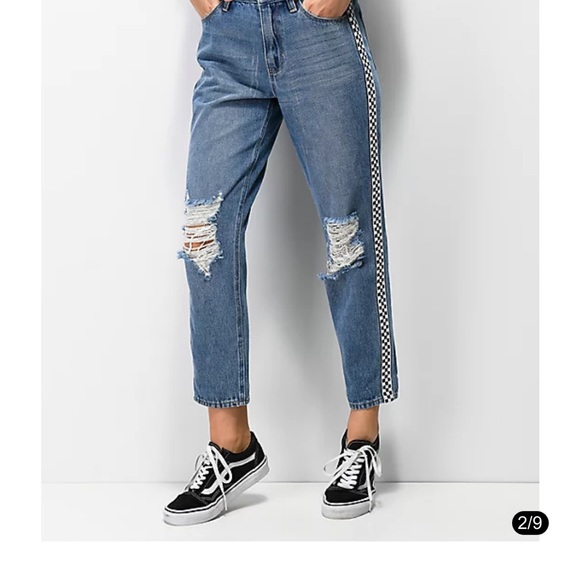 zumiez checkered mom jeans size 0 24” - Picture 4 of 14